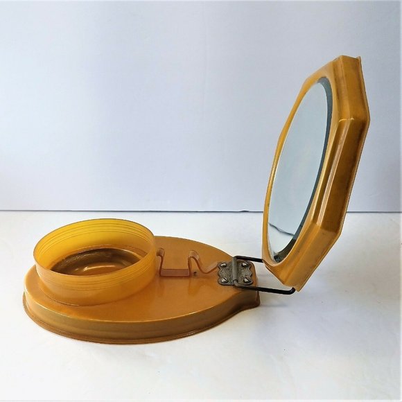 Vintage Vanity 6.5" Folding Mirror & Powder Box (no lid) celluloid amber color - Picture 4 of 6